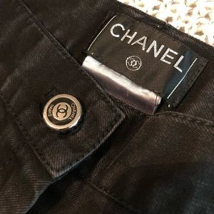 CHANEL Black Wide Leg Denim Pants